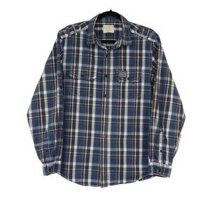 Marc Ecko Mens Y2K Plaid Button Down Shirt Blue Brown M Preppy Nautical Street